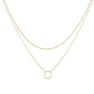 Mevecco Gold Layered Choker Necklace for Women,18K Gold Plated Cute Dainty Karma Round Circle Disc Charm Small Beaded Satellite Chain Minimalist Choker Necklace for Girls