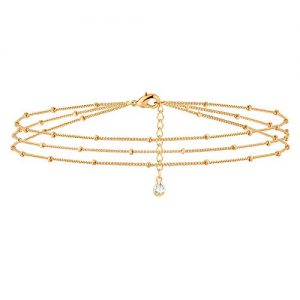 Gold Layered Dainty Bead Chain Bracelet for Women,14K Gold Plated Cute Tiny Three Layered Satellite Chain Bracelet for Women