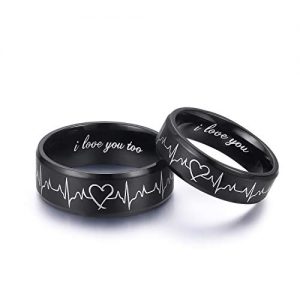 LAVUMO Heartbeat Rings for Couples I Love You Matching Promise Rings Wedding Bands Sets for Him and Her with Box Stainless Steel Comfort Fit (Men 7 & Women 6)