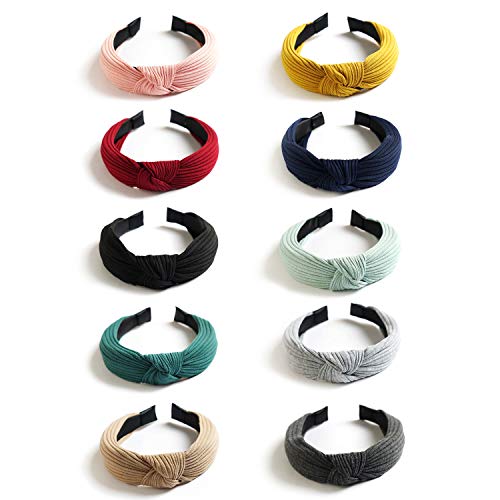 UNIME 10 Pack Wide Headbands Knot Turban Headband Hair Band Elastic Plain Fashion Hair Accessories for Women and Girls, Children 10 Colors
