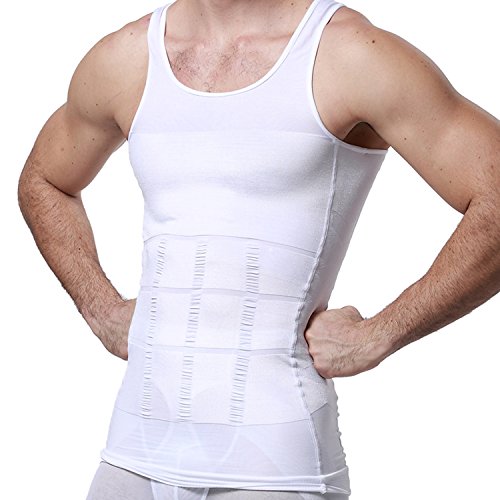 GKVK Mens Slimming Body Shaper Vest Shirt Abs Abdomen Slim, White, M(chest size 86cm-91cm/34inches-36inches)