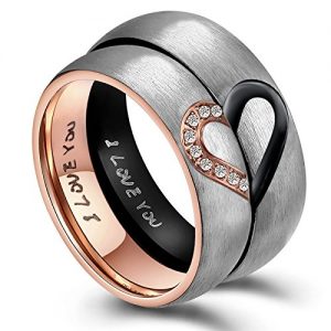ANAZOZ Hers & Womens for Real Love Heart Promise Ring Stainless Steel Wedding Engagement Bands 6MM US Size 6