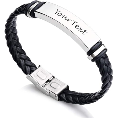 Engraved Bracelets For Men - EDSG Personalized Men's Bracelet Leather Engraved Bracelet